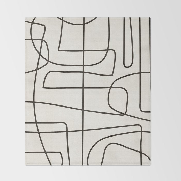 Minimalist Black White Abstract Line Art Throw Blanket Gallery Image 2