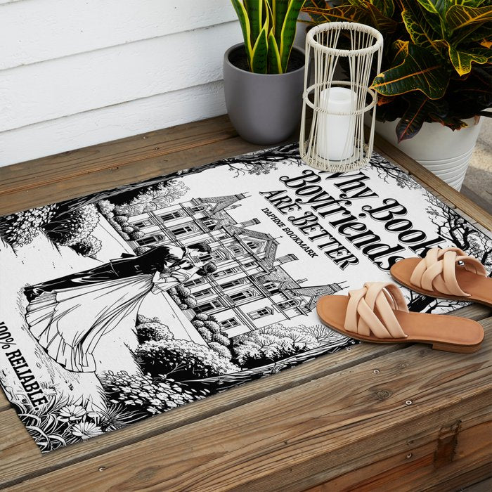 Why Book Boyfriends Are Better Funny Bookish Romance Cover Outdoor Rug Gallery Image 2