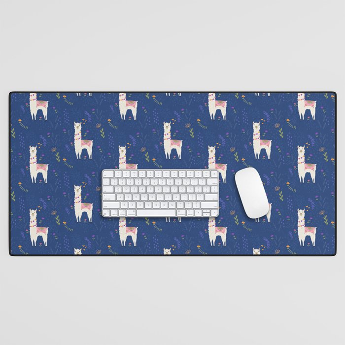 Llama on Blue Desk Mat Gallery Image 1