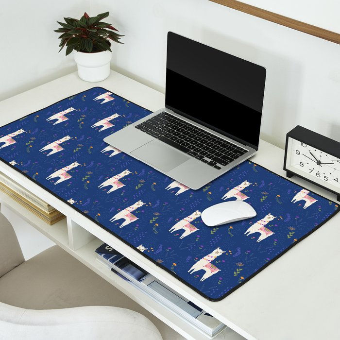 Llama on Blue Desk Mat Gallery Image 2