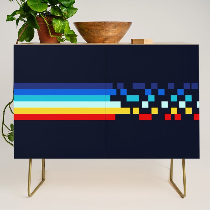 Classic 80s Video Game Retro Stripes Pixel Drops - Ayakazu Credenza Gallery Image 1