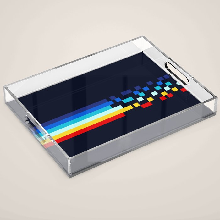 Classic 80s Video Game Retro Stripes Pixel Drops - Ayakazu Acrylic Tray Gallery Image 1
