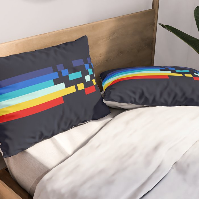 Classic 80s Video Game Retro Stripes Pixel Drops - Ayakazu Pillow Sham Gallery Image 2