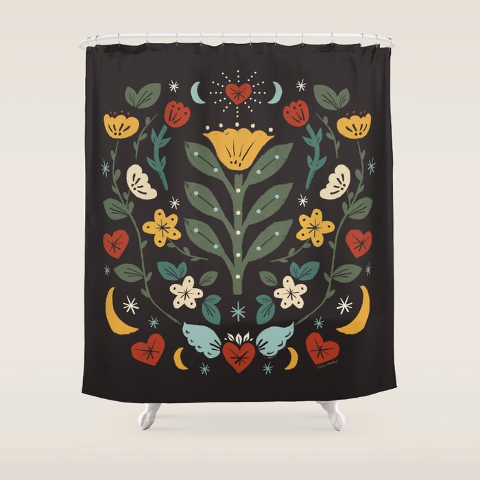 Folk Floral | Fall Colors Shower Curtain Gallery Image 1