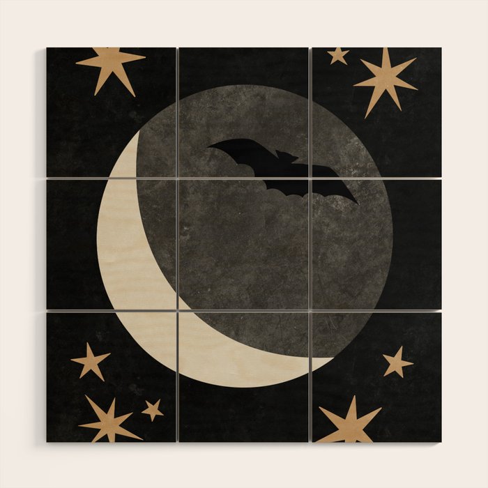 Halloween Bat and Moon Wood Wall Art Gallery Image 1