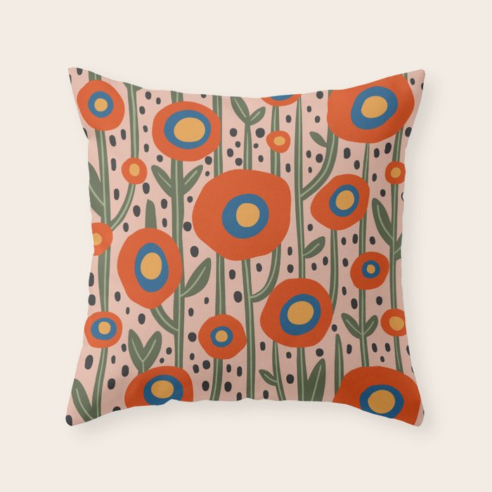 Flower Market Amsterdam, Abstract Modern Floral Print Throw Pillow Gallery Image 1