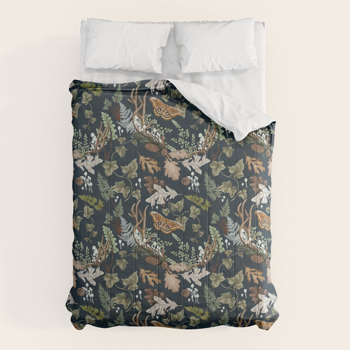 Bohemian leafy forest at night Comforter Gallery Image 6
