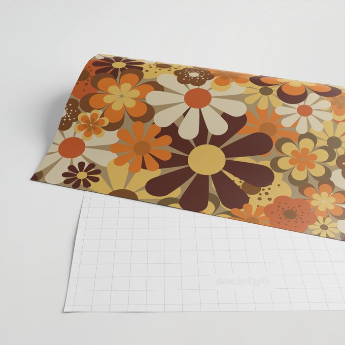 70's Floral Prints, Retro Art Wrapping Paper Gallery Image 2