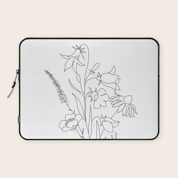 Small Wildflowers Minimalist Line Art Laptop Sleeve Gallery Image 1