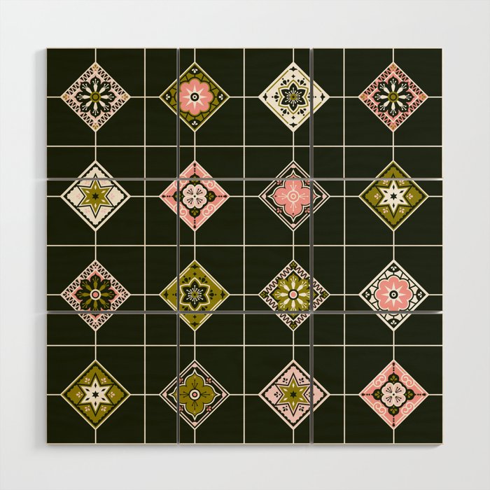 Talavera Mexican Tile - Blush & Sage Palette Wood Wall Art Gallery Image 1
