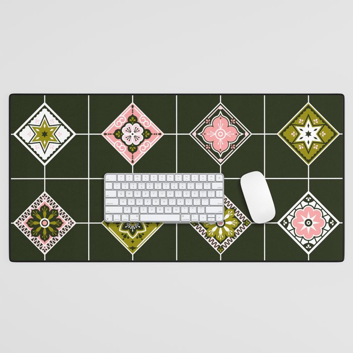 Talavera Mexican Tile - Blush & Sage Palette Desk Mat Gallery Image 1