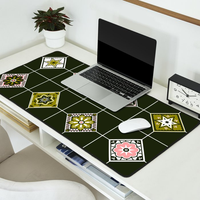 Talavera Mexican Tile - Blush & Sage Palette Desk Mat Gallery Image 2