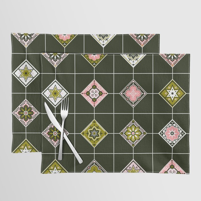 Talavera Mexican Tile - Blush & Sage Palette Placemat Gallery Image 1