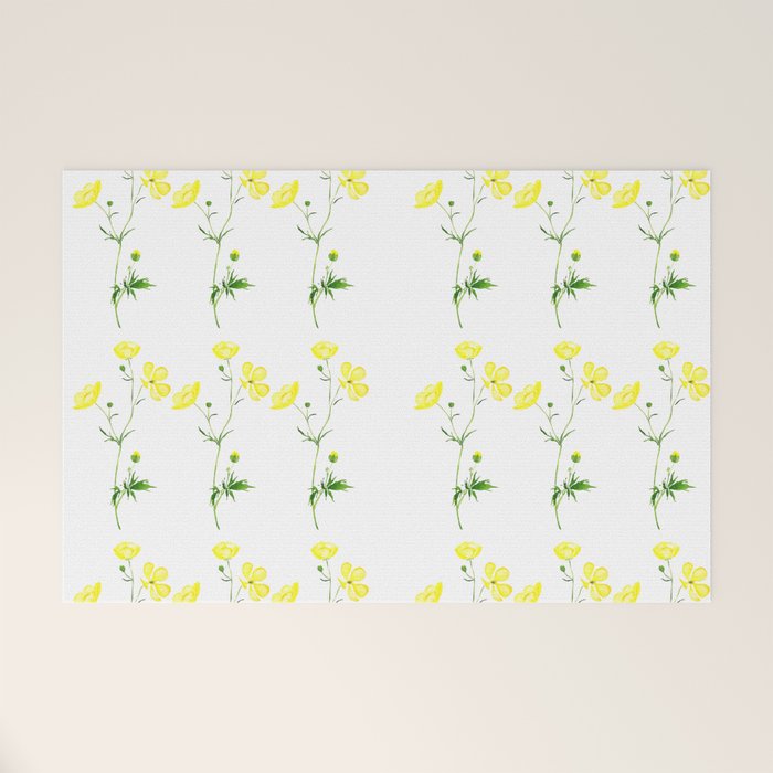 yellow buttercup flower watercolor Welcome Mat Gallery Image 1
