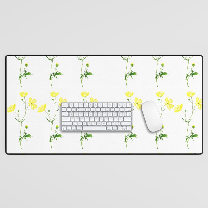 yellow buttercup flower watercolor Desk Mat Gallery Image 1
