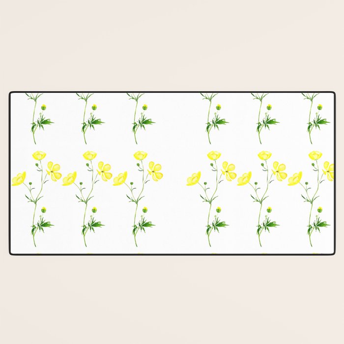 yellow buttercup flower watercolor Desk Mat Gallery Image 3