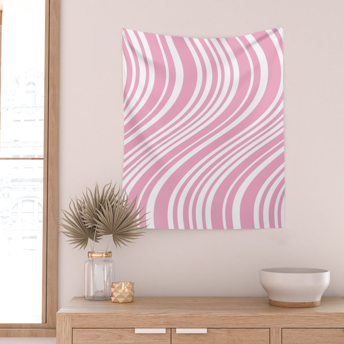 Wavy Stripes XXXI - Pastel Pink  Wall Tapestry Gallery Image 2