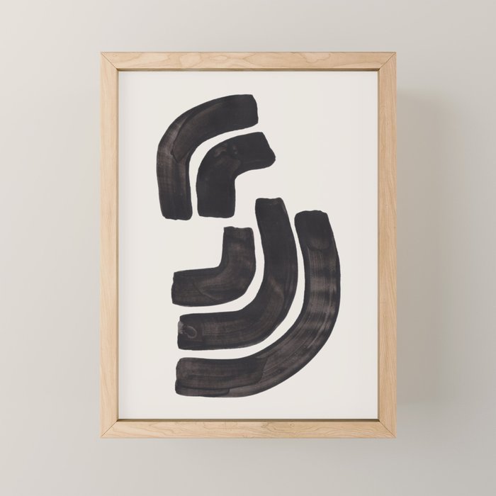 Turn Around Couple Mid Century Modern Minimalist Black Ink Painting Funky Tribal Mini Art Print Gallery Image 1