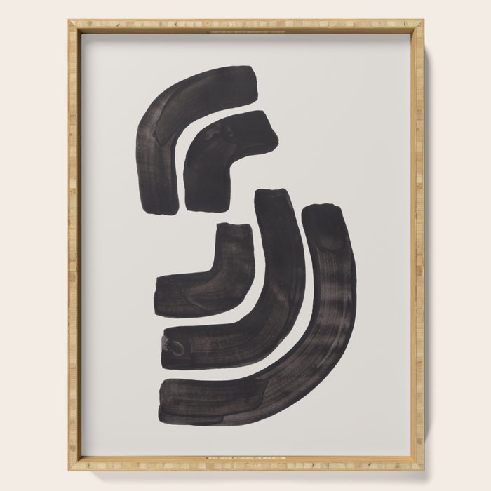Turn Around Couple Mid Century Modern Minimalist Black Ink Painting Funky Tribal Serving Tray Gallery Image 1