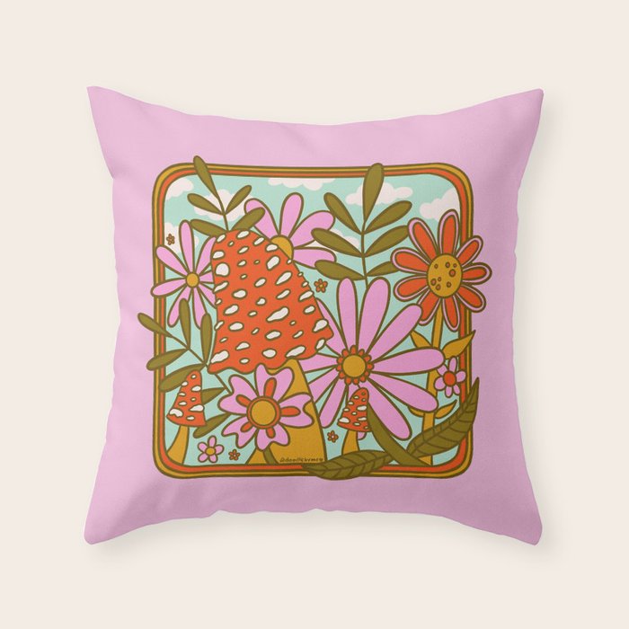 Mushrooms and Flowers Throw Pillow Gallery Image 6