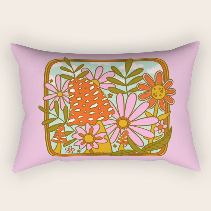 Mushrooms and Flowers Rectangular Pillow Gallery Image 1