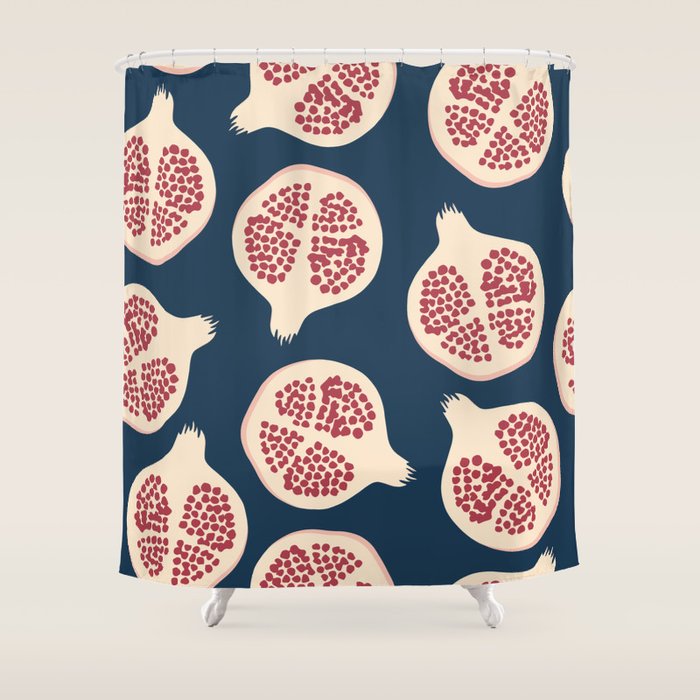 Pomegranate Fruit Navy Blue Shower Curtain Gallery Image 1