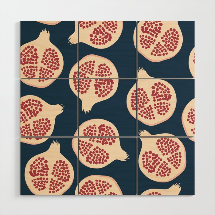 Pomegranate Fruit Navy Blue Wood Wall Art Gallery Image 1