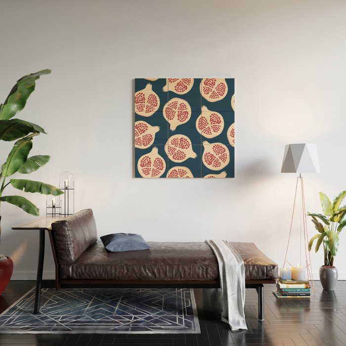 Pomegranate Fruit Navy Blue Wood Wall Art Gallery Image 2