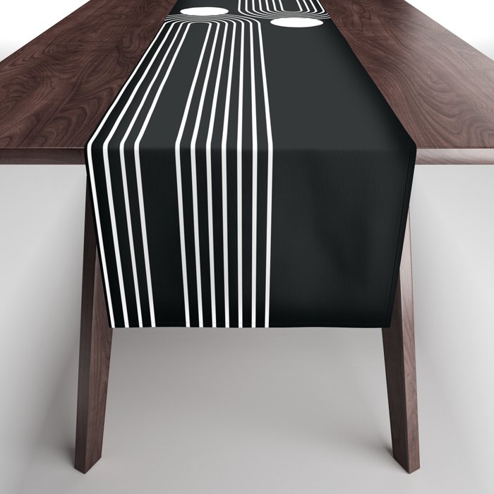 Mid Century Modern Geometric 191 in White and Black Table Runner Gallery Image 1