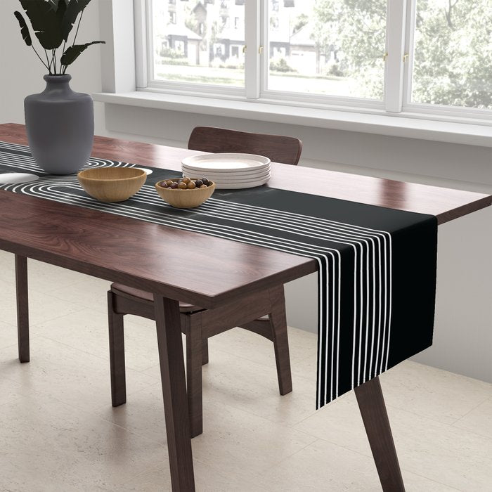 Mid Century Modern Geometric 191 in White and Black Table Runner Gallery Image 2