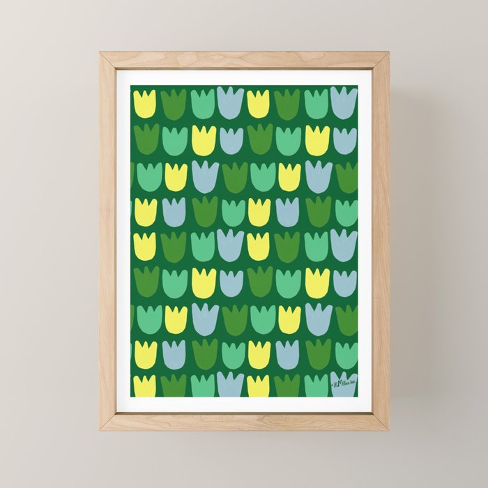 Rows of Tulips in Bloom in Sage & Chartreuse Mini Art Print Gallery Image 1