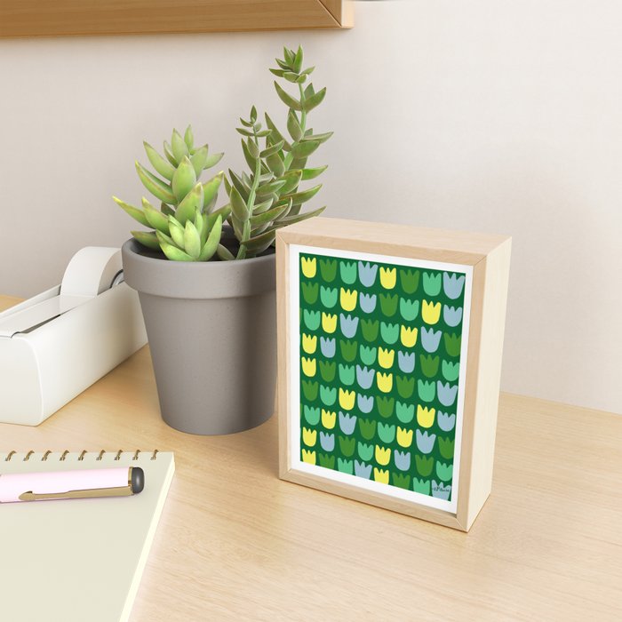 Rows of Tulips in Bloom in Sage & Chartreuse Mini Art Print Gallery Image 2