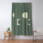Mid Century Modern Geometric 126 in Forest Green Shades (Rainbow and Sun Abstraction) Window Curtain Gallery Image 5