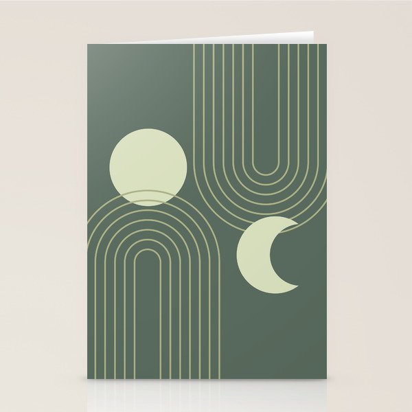 Mid Century Modern Geometric 126 in Forest Green Shades (Rainbow and Sun Abstraction) Stationery Card Gallery Image 1