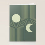 Mid Century Modern Geometric 126 in Forest Green Shades (Rainbow and Sun Abstraction) Stationery Card Gallery Image 2