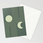 Mid Century Modern Geometric 126 in Forest Green Shades (Rainbow and Sun Abstraction) Stationery Card Gallery Image 2