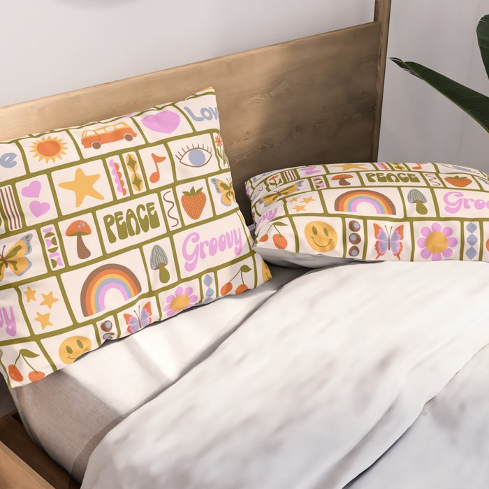 1970s Retro Pop Culture Icons Pillow Sham Gallery Image 2