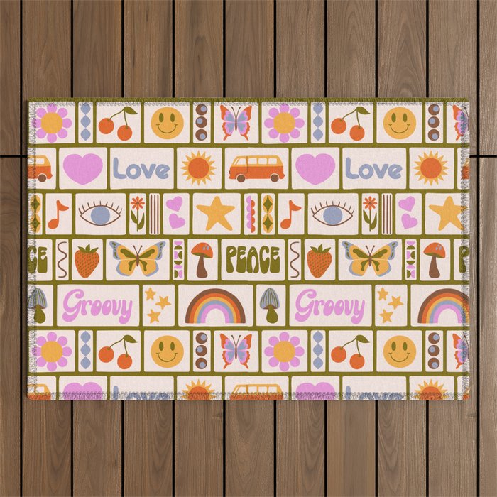 1970s Retro Pop Culture Icons Outdoor Rug Gallery Image 1