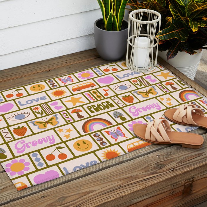 1970s Retro Pop Culture Icons Outdoor Rug Gallery Image 2