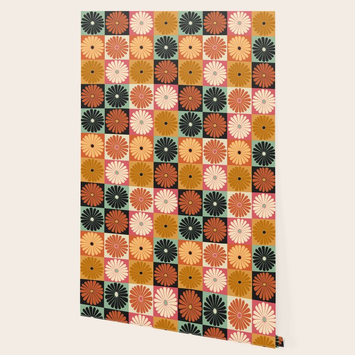 Retro Flowers Check Pattern XVI Wallpaper Gallery Image 2