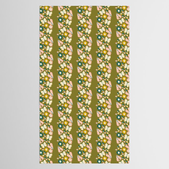 Floral Stripe - Olive  Tablecloth Gallery Image 2