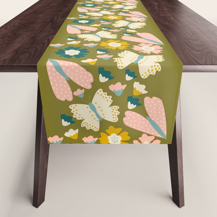 Floral Stripe - Olive  Table Runner Gallery Image 1