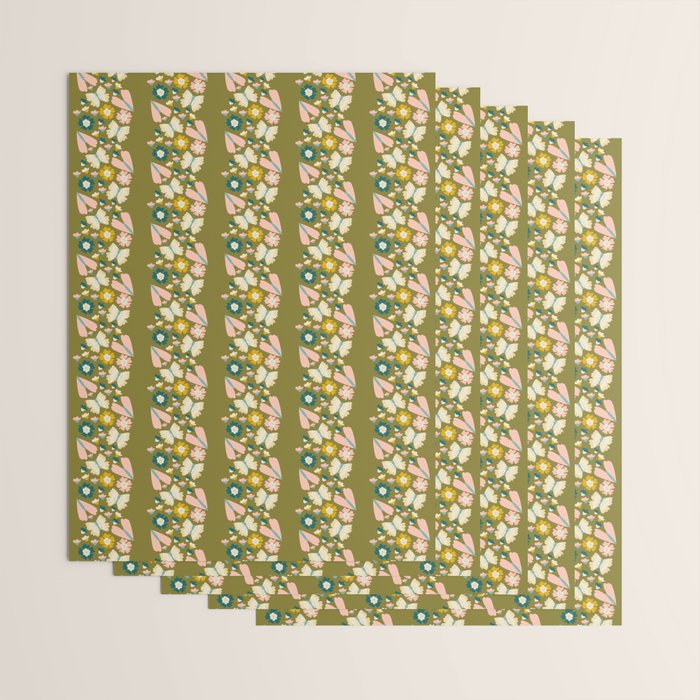 Floral Stripe - Olive  Wrapping Paper Gallery Image 3