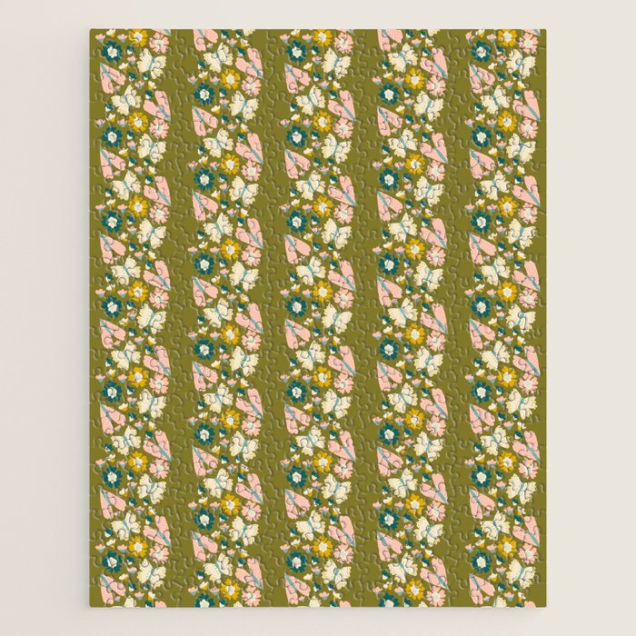 Floral Stripe - Olive  Jigsaw Puzzle Gallery Image 1