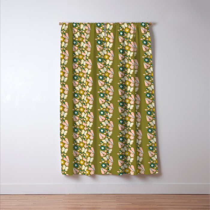 Floral Stripe - Olive  Window Curtain Gallery Image 3