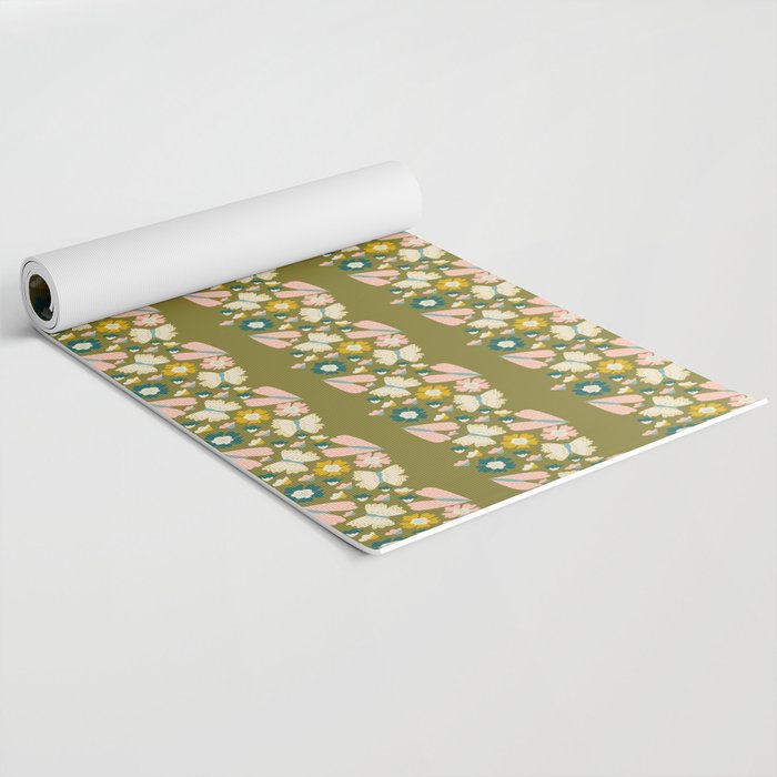 Floral Stripe - Olive  Yoga Mat Gallery Image 2