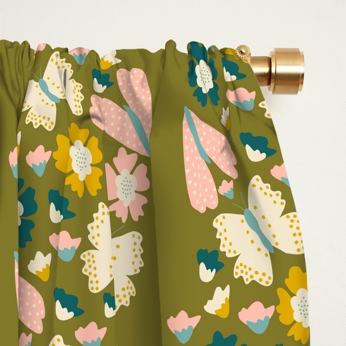 Floral Stripe - Olive  Window Curtain Gallery Image 2