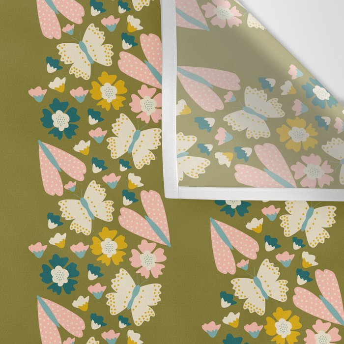 Floral Stripe - Olive  Wall Tapestry Gallery Image 3