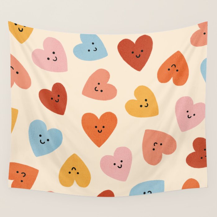 Happy Smiley Heart Wall Tapestry Gallery Image 1