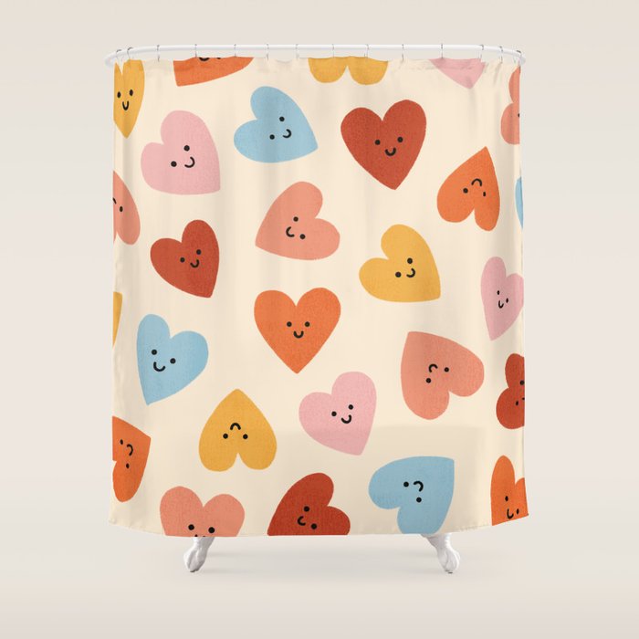 Happy Smiley Heart Shower Curtain Gallery Image 1